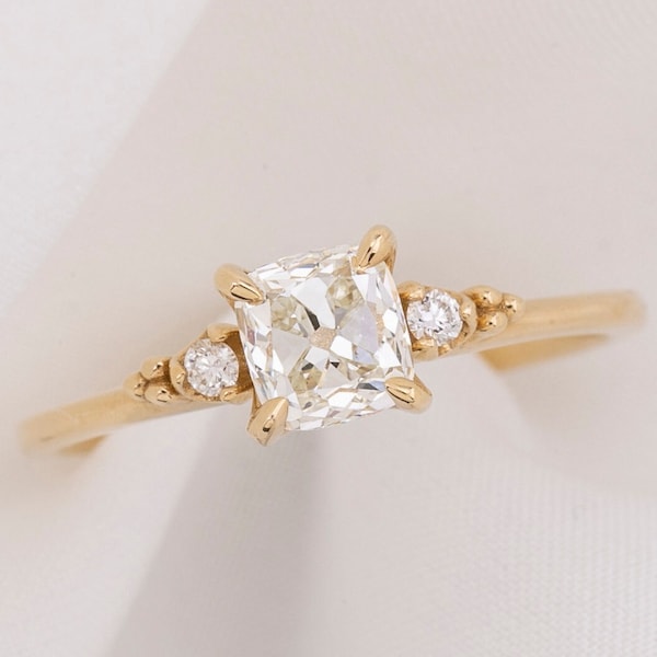 0.84ct Natural Old mine cut diamond engagement ring, GIA Certified, Cushion Cut diamond engagement ring, vintage engagement ring, 14k gold