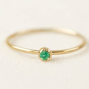 Solid 14k gold emerald solitaire ring, small emerald solitaire ring, May birthstone jewelry, emerald stack ring Rose Gold, White Gold image 2