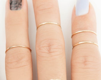 14k gold midi ring, 0.75mm hammered textured knuckle ring, extra thin band, simple dainty midi rings, delicate ring, gold stacking ring