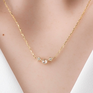 14k Gold Rose Cut Diamond Necklace, 3 Diamond Necklace, 3 stone diamondPendant Necklace, Round Diamond Necklace, Simple diamond gift,