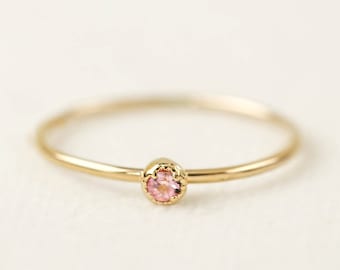 14k gold tiny pink sapphire ring, 2mm or 3mm, dainty pink sapphire stack ring, rose gold, white gold, yellow gold unique ring, layer ring