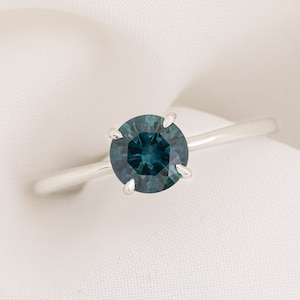 Blue Green Montana Sapphire ring, Minimalist engagement ring, Unique round sapphire ring, Simple round sapphire ring, Unique engagement ring