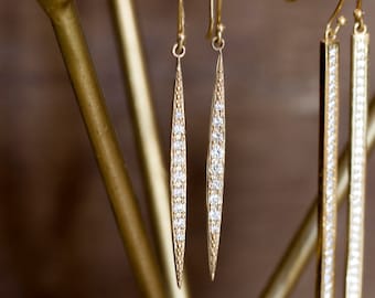 14k gold diamond drop earrings, Bridal diamond jewelry, pave diamond dangle earrings, diamond earrings, yellow gold, rose gold, white gold