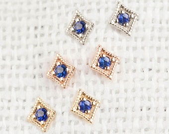 Blue sapphire star studs earrings in 14k yellow gold, rose gold, white gold, dainty studs, vintage inspired earrings, unique sapphire studs