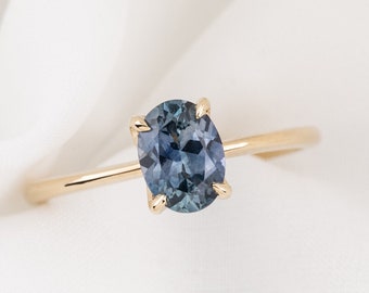 1.2ct Blue Montana Sapphire Oval Solitaire Ring, Simple Blue Montana Sapphire Ring, Large blue Sapphire engagement ring, Solid 14k gold