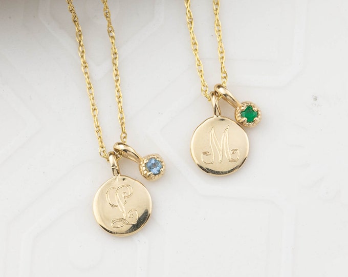 Kids Birthstone Initial Necklae, 14K solid gold, 1st Birthday gift, Toddler Necklace, Flower Girl Gift, Girls Necklace,