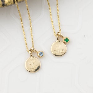 Kids Birthstone Initial Necklae, 14K solid gold, 1st Birthday gift, Toddler Necklace, Flower Girl Gift, Girls Necklace, image 1