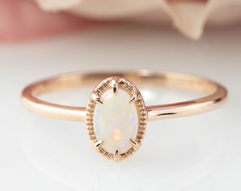 Australian opal ring, Genuine oval opal ring, Oval white opal ring, Large opal ring, October Birthstone ring, Unique October birthday gift