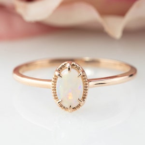 Australian opal ring, Genuine oval opal ring, Oval white opal ring, Large opal ring, October Birthstone ring, Unique October birthday gift