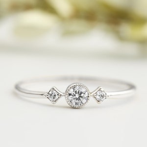 14k white gold diamond engagement ring, 14k white gold diamond ring, antique inspired delicate engagement ring, 0.12ct G SI diamond image 1