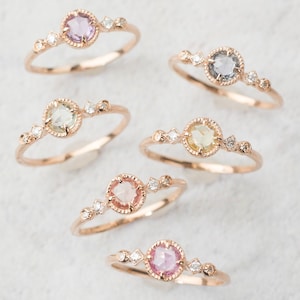 Natural sapphire engagement ring, Pink sapphire, Peach sapphire, Green sapphire unique engagement ring, Unheated sapphire engagement ring