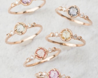 Anello di fidanzamento con zaffiro naturale, zaffiro rosa, zaffiro color pesca, anello di fidanzamento unico con zaffiro verde, anello di fidanzamento con zaffiro non trattato termicamente