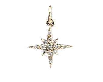 Starburst diamond charm, Diamond Star charm, Star diamond pendant, Pave Diamond Starburst pendant, 14k Solid Gold, yellow gold, white gold