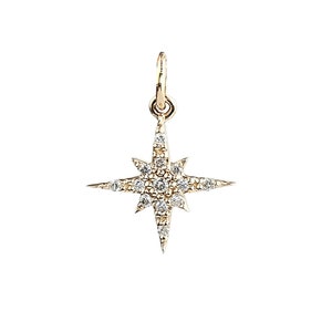 Starburst diamond charm, Diamond Star charm, Star diamond pendant, Pave Diamond Starburst pendant, 14k Solid Gold, yellow gold, white gold image 1