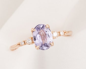 Oval Lavender Sapphire Engagement Ring, Vintage inspired ring, Purple Sapphire diamond ring, unique oval engagement ring, Oval sapphire ring