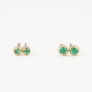 Tiny emerald stud earrings, genuine emerald stud earrings small emerald studs May birthstone studs earring, simple emerald studs, solid gold image 7
