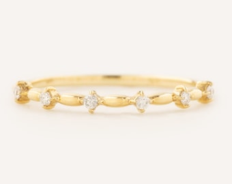 Multi diamond wedding ring, 14k yellow gold, rose gold, white gold, thin wedding band, 1mm band, unique dainty diamond ring, sparkly diamond