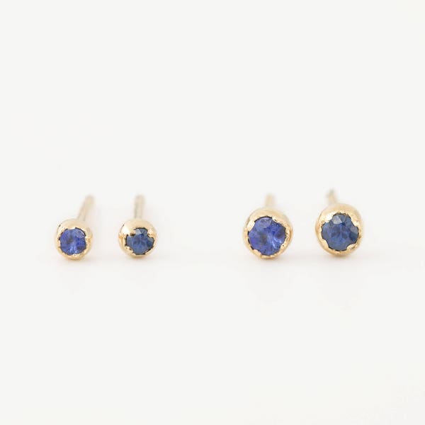 Blue sapphire stud earrings, Simple tiny blue sapphire studs, September stone 14k solid gold, rose gold, white gold, 1.5mm 2mm blue sapphire