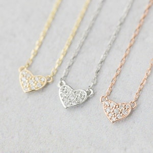 Diamond Heart Pave Bracelet, 14k solid gold, rose gold, white gold heart bracelet, diamond heart bracelet, dainty heart valentines gift image 1