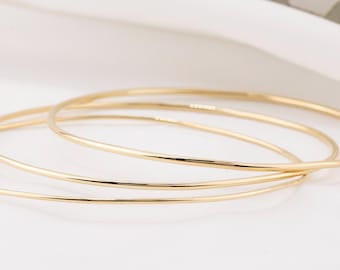 14k Solid Gold Bangle, Smooth Finish, Thin Stackable 14k Yellow, Rose & White Gold Bracelet