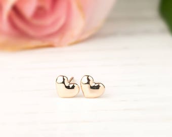 Tiny heart stud earrings, small heart stud earrings, Simple heart stud earrings, solid 14k gold studs, solid gold heart studs, simple gift