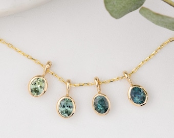 Bezel Oval Montana Sapphire Charm, Solitaire Pendant, Dainty simple charm, 14k solid gold
