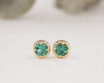 Large emerald studs earrings, 3mm emerald earrings, simple emerald stud earrings, genuine emerald earrings, May birthday emerald gift