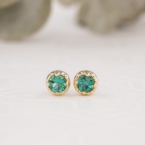 Large emerald studs earrings, 3mm emerald earrings, simple emerald stud earrings, genuine emerald earrings, May birthday emerald gift