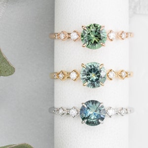 Light Green Montana sapphire engagement ring, Star sapphire ring, Unique Montana sapphire engagement ring, Vintage sparkly engagement ring