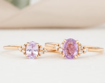 Oval Pink Sapphire Engagement Ring, Pink Sapphire Diamond cluster ring, Oval Sapphire, Vintage inspired Oval Pink Sapphire engagement ring