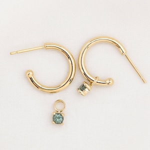 Solid Gold Charm Hoop Earring, Removable Sapphire Charm Hoop, Dangle Hoop, Charm Earrings, Everyday hoop earrings, 14k Gold