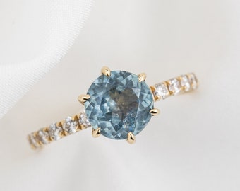 2ct Round Light Blue Sapphire Engagement Ring, 14k gold ring, Diamond pave light blue sapphire ring, alternative vintage blue sapphire ring