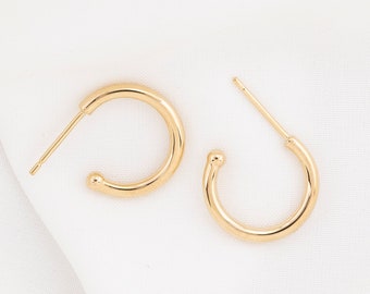 14k Solid Gold Open Hoop Earrings, Gold Hoop Earrings to add charms, Simple gold hoop with post, Everyday hoop earrings, Light Weight Hoops