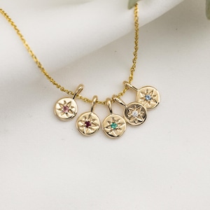 Sirius Natural Birthstone Star Charm Necklace - 14k Solid Yellow Gold Chain, Constellation Collection Jewelry