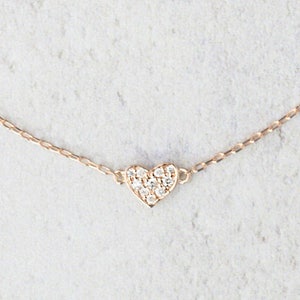 Diamond Heart Pave Bracelet, 14k solid gold, rose gold, white gold heart bracelet, diamond heart bracelet, dainty heart valentines gift image 4