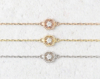 14k gold tiny diamond bracelet, diamond floating bracelet, diamond floating bracelet, rose gold, white gold, milgrain vintage inspired