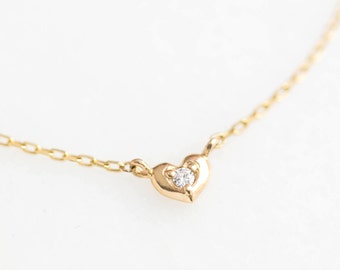 Gold heart diamond bracelet, tiny heart diamond bracelet, valentines day gift, 14k rose, yellow, white gold, dainty heart