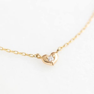 Gold heart diamond bracelet, tiny heart diamond bracelet, valentines day gift, 14k rose, yellow, white gold, dainty heart