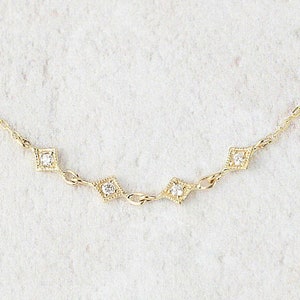 Multi diamond star chain necklace, tiny diamond station necklace, 14k solid gold, rose gold, white gold chain necklace