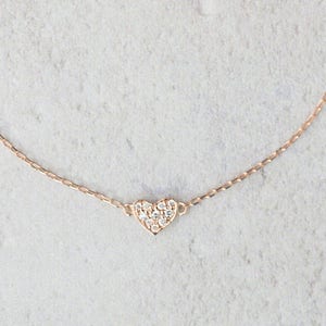 Diamond Heart Pave Bracelet, 14k solid gold, rose gold, white gold heart bracelet, diamond heart bracelet, dainty heart valentines gift image 5