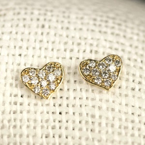 Heart stud earrings, Diamond pave studs, Heart earrings, heart studs, clustered diamond earrings, solid gold, 14k gold, Valentine's gift image 1