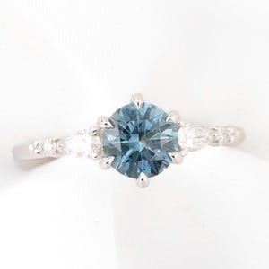 Round Sapphire Engagement Ring, Icy blue Montana sapphire ring, vintage antique inspired unique ring, Round cascading diamond ring, 14k gold