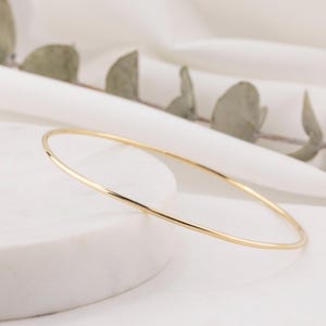 One 14k Solid Gold Bangle, Smooth Finish, Thin Stackable 14k Yellow, Rose & White Gold Bracelet