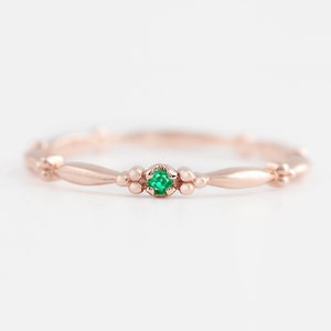 Tiny emerald solitaire ring 14k gold, Emerald stacking ring, Birthstone emerald stack ring solid 14k gold, Small emerald May birthstone ring image 6