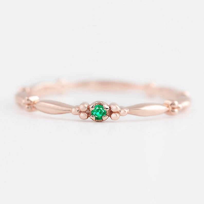 Tiny emerald solitaire ring 14k gold, Emerald stacking ring, Birthstone emerald stack ring solid 14k gold, Small emerald May birthstone ring image 6