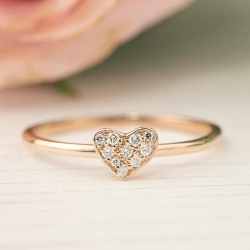 SALE Diamond Pave Heart Ring 14k Rose 