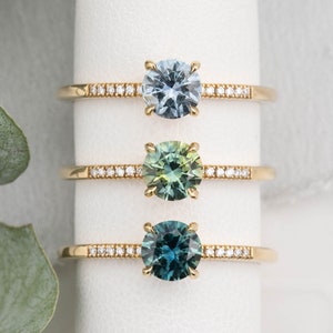 Round Montana Sapphire engagement ring, Blue Queensland sapphire ring, Green sapphire, Unique engagement ring,  Alternative sapphire ring