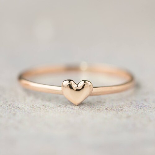 Heart Ring 14k Rose Yellow Gold Band Womens Anniversary Heart Ring 14k Rose Yellow Gold Band Womens Anniversary