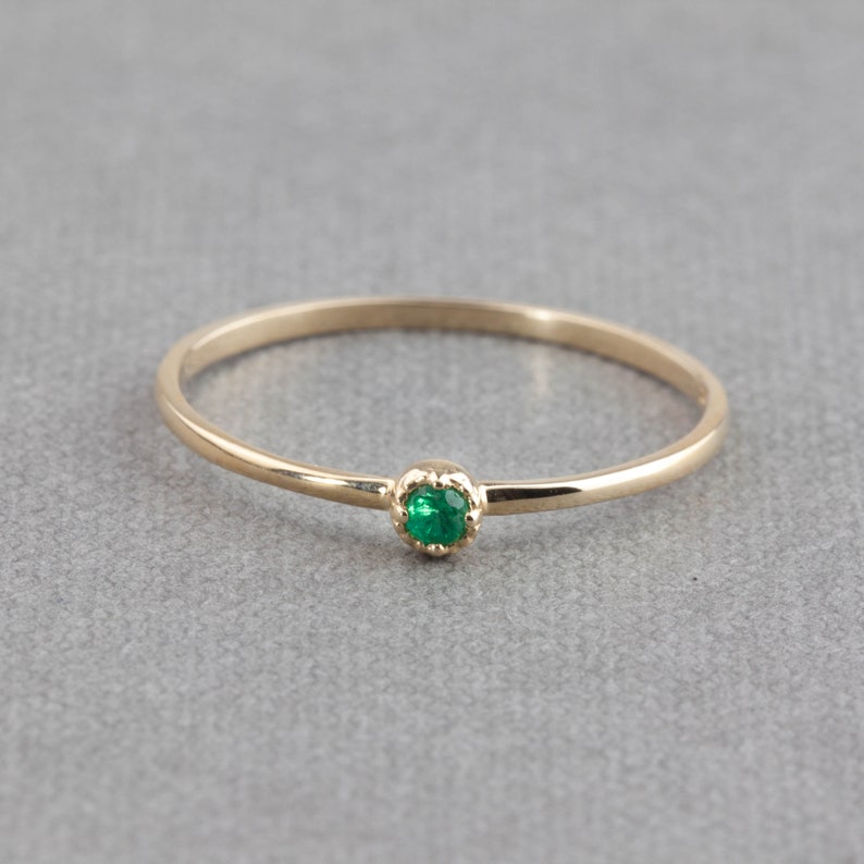 Solid 14k gold emerald solitaire ring, small emerald solitaire ring, May birthstone jewelry, emerald stack ring Rose Gold, White Gold image 7