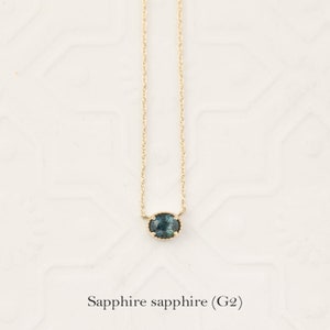 Oval natural sapphire solitaire necklace, Blue Green Sapphire, necklace, September Birthstone Jewelry 14k gold Green sapphire (G2)